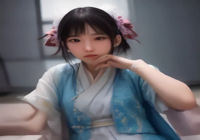 韩国女主播戴耳机专注操作电脑游戏，屏幕显示游戏画面，桌面摆放机械键盘
